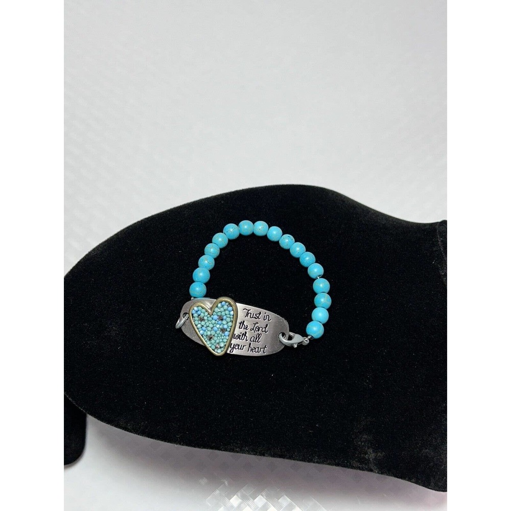 Bracelet - Turquoise Bracelet with Christian Message‎ and Beaded Heart